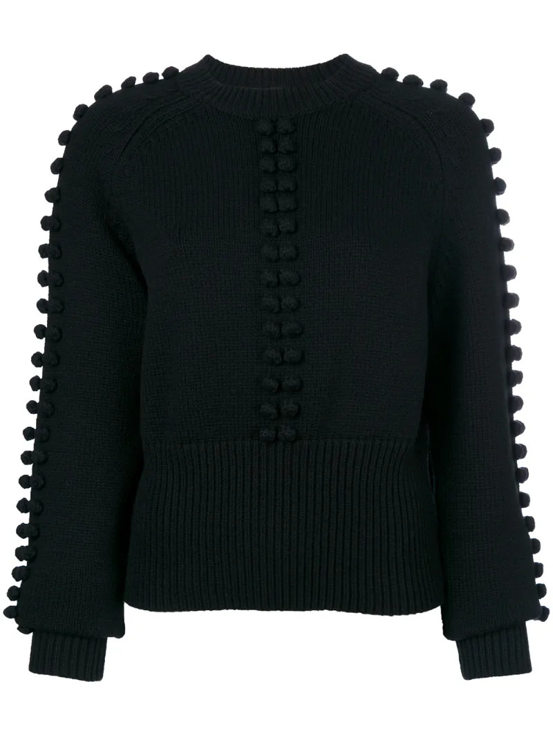 Chloé - pompom knit sweater - women - Cotton/Nylon/Viscose/Wool - S, Black, Cotton/Nylon/Viscose/Wool | FarFetch US