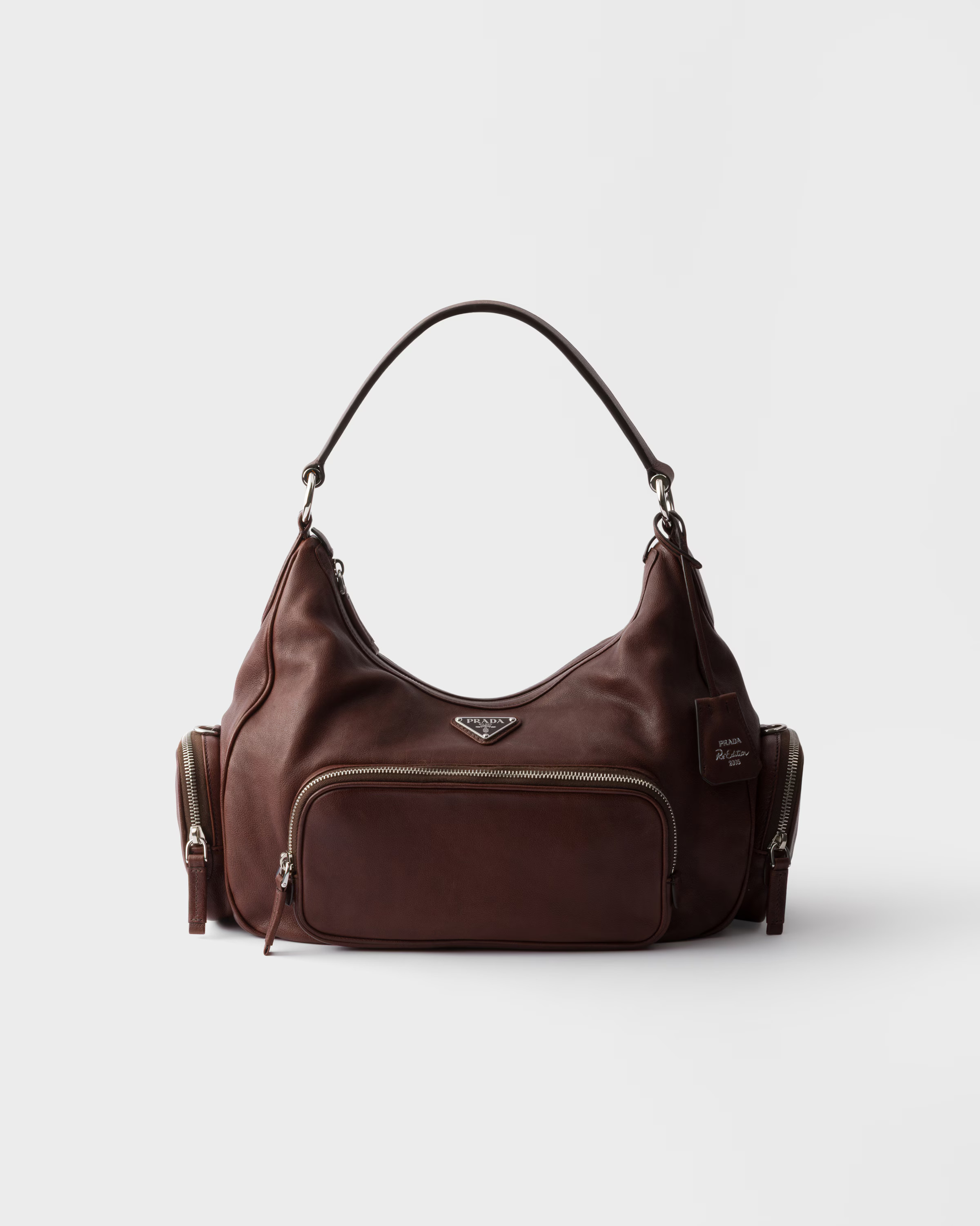 Cocoa Brown Medium Washed Leather Bag | PRADA | Prada UK