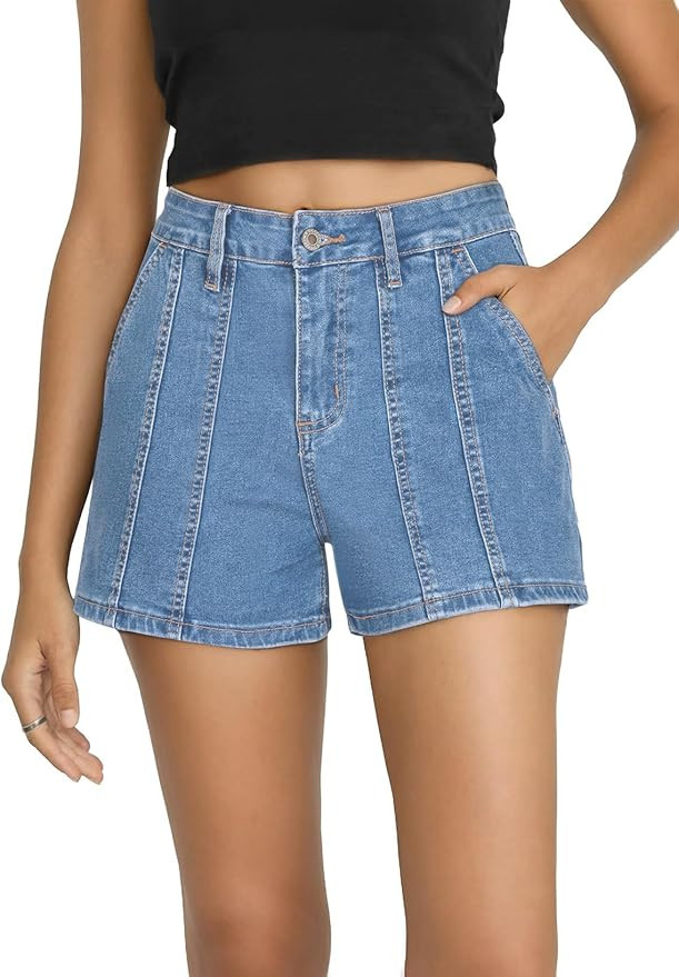 Sidefeel Womens Jean Shorts High Waisted Stretchy Trendy Seamed Front Causal Summer Loose Denim S... | Amazon (US)