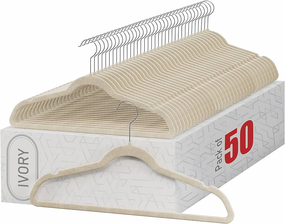 Home-it Premium Velvet Heavy duty-50 Pack - Non Slip Ivory Suit Clothes Hanger - Hook Swivel 360 ... | Amazon (US)