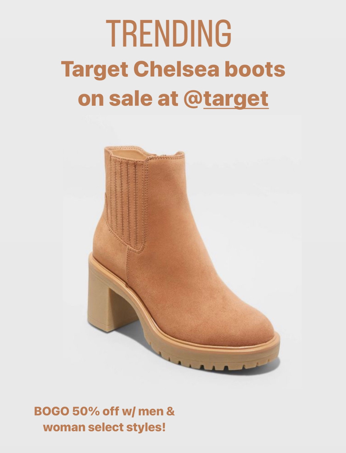 Target BOGO 50% off women & men select shoe styles! 

#targetfinds #targetboots #fallboots

#LTKsalealert #LTKshoecrush #LTKSeasonal