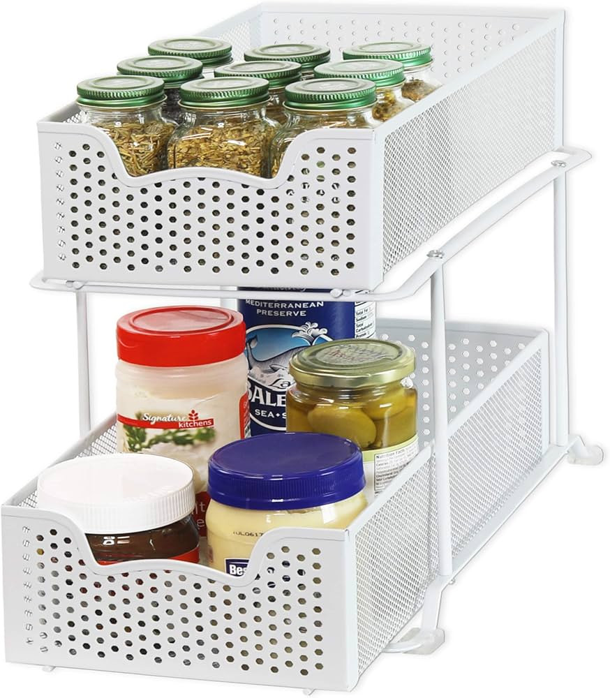 Simple Houseware 2 Tier Sliding Cabinet Basket Organizer Drawer, White | Amazon (US)