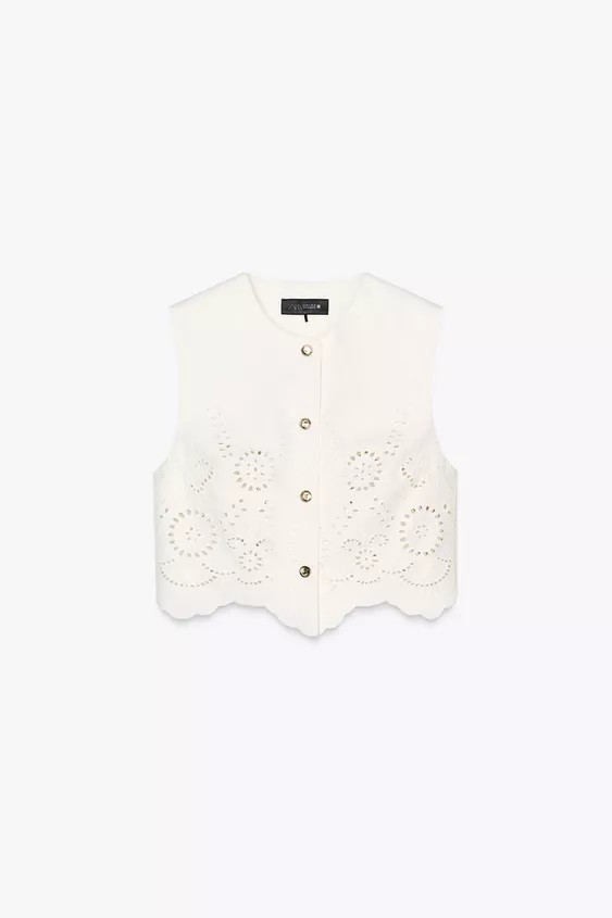 EMBROIDERED EYELET VEST TOP | Zara US