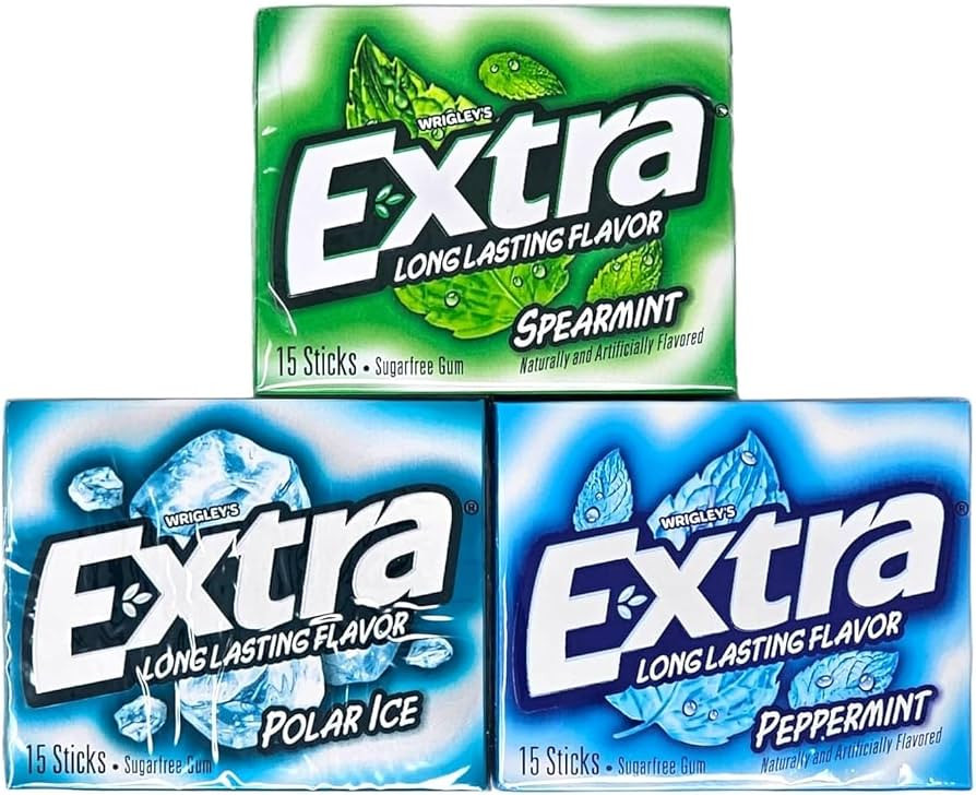 Extra Sugar-Free Chewing Gum Mint Variety 3 packs, Spearmint, Polar Ice, Peppermint, 15 Sticks Ea... | Amazon (US)