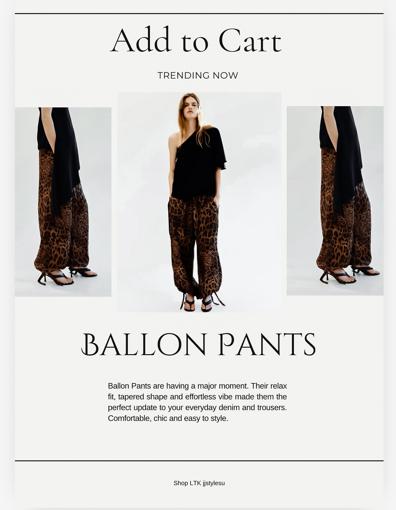 The silhouette taking over my feed? Balloon pants 🎈

Relaxed through the leg, tapered at the ankle, and effortlessly chic—they’re the fashion girl’s answer to basic trousers. Equal parts comfortable and statement-making, this is the trend I’m adding to cart this season.

#LTKStyle #TrendAlert #BalloonPants #FashionFinds

#LTKSeasonal #LTKOver40 #LTKMidsize