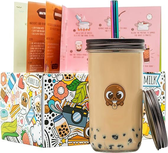 BobaGO Reusable Boba Cup with Straw, Bubble Tea Cup with Recipe Book, Reusable Boba Cups with Lid... | Amazon (US)