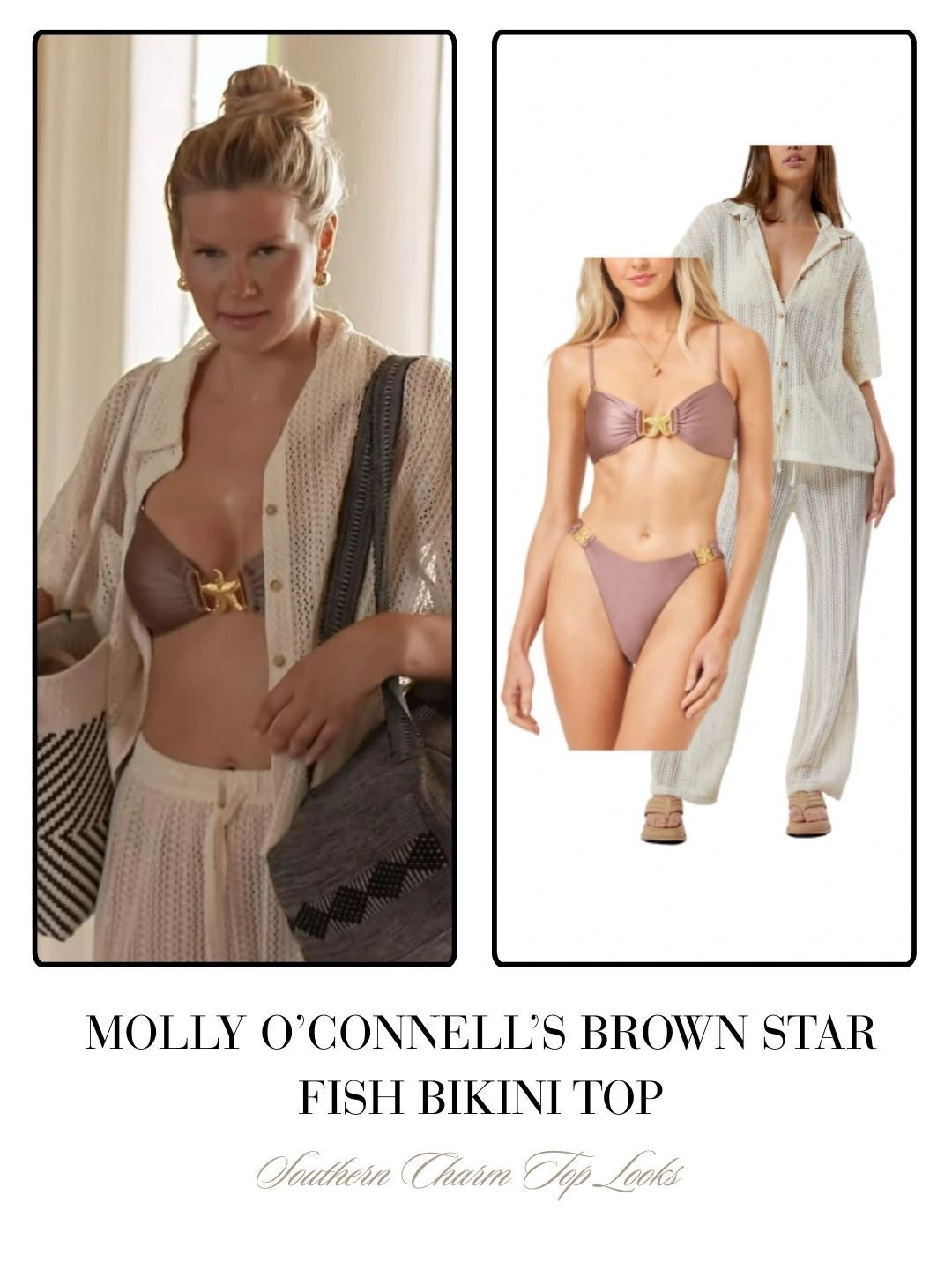 Molly O’Connell’s Brown Starfish Bikini Top and Crochet Cover Up