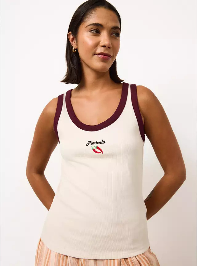 Buy Stone Chilli Embroidered Square Neck Vest 24 | Camisoles and vests | Tu | Tu Clothing