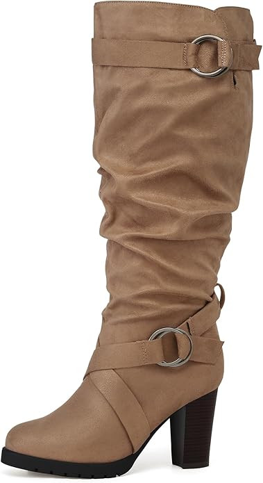 mysoft Women's Wide/Extra Wide Calf Knee High Boots Fashion Chunky Block Heel Pull On Winter Boot... | Amazon (US)