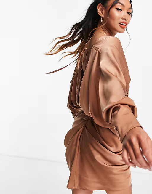 ASOS DESIGN drape detail wrap dress with batwing sleeve | ASOS (Global)