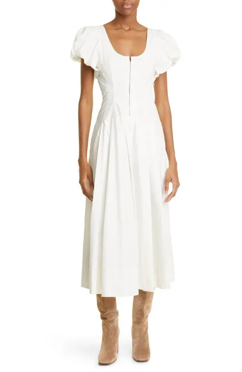 Ulla Johnson Malie Puff Sleeve Cotton Midi Dress in Bone at Nordstrom, Size 10 | Nordstrom