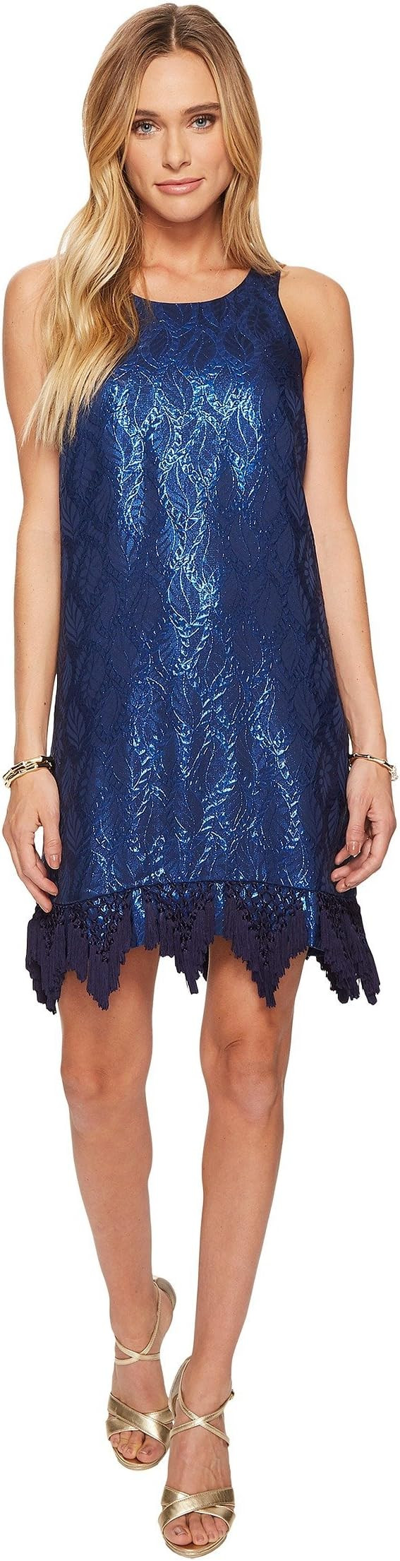 Lilly Pulitzer Marquette Shift Dress True Navy Silk Leaf Jacquard XS | Amazon (US)