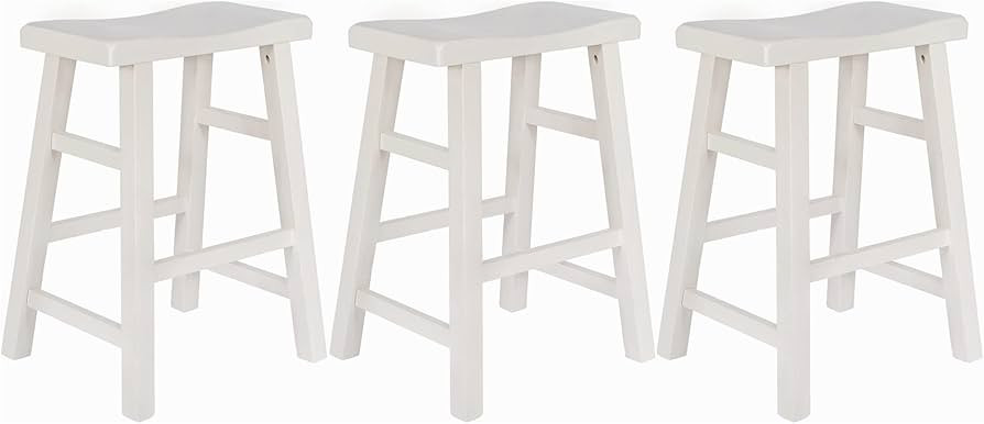 eHemco Heavy-Duty Solid Wood Saddle Seat Kitchen Counter Height Barstools, 24 Inches, White, Set ... | Amazon (US)