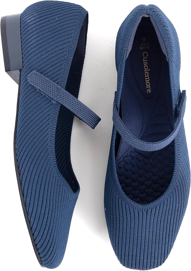 Women's Mary Jane Flats with Arch Support, Square Toe Ballet Flats, Comfortable Knit Dress Shoe | Amazon (US)