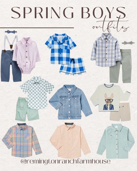 Spring Boy Outfit - Easter - Pastel - Dress Clothes - Button Up - Plaid - Jean Jacket - Set 

#LTKstyletip #LTKbaby #LTKSeasonal