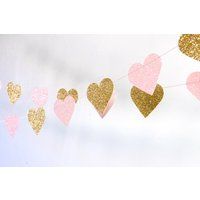 Hearts Garland, Glitter Paper Gold & Pink, Blush, Bridal Shower, Baby Pink Birthday, Party | Etsy (US)
