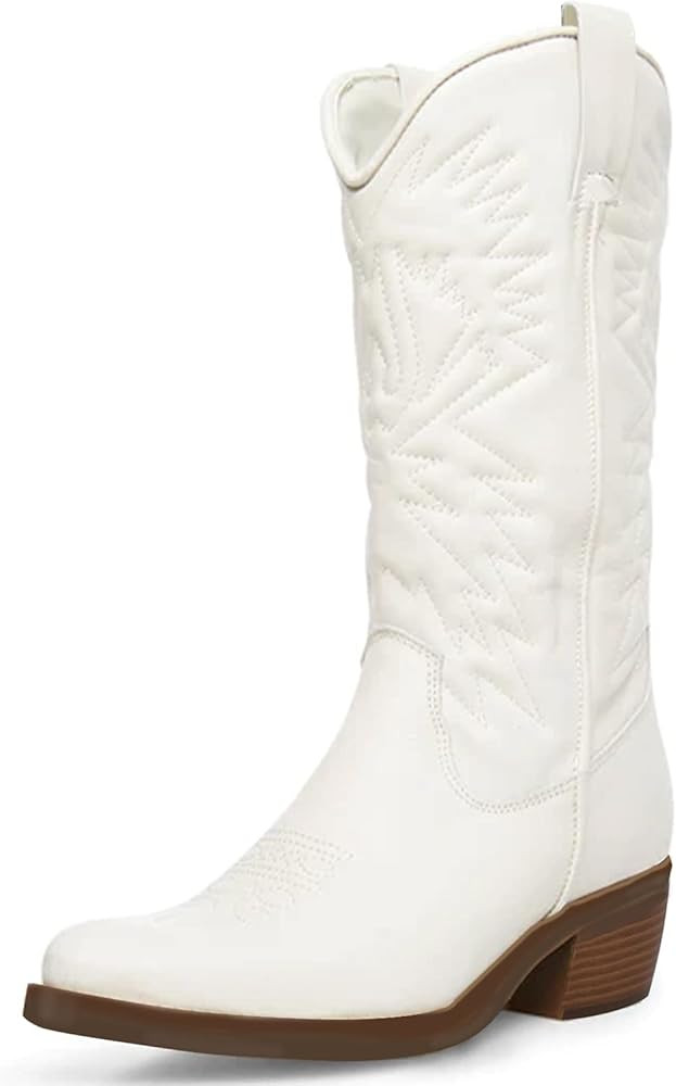 Dsevht Cowboy Boots for Women Round Pointed Toe Western Boots Block Chunky Heel Cowgirl Boots Mid... | Amazon (US)