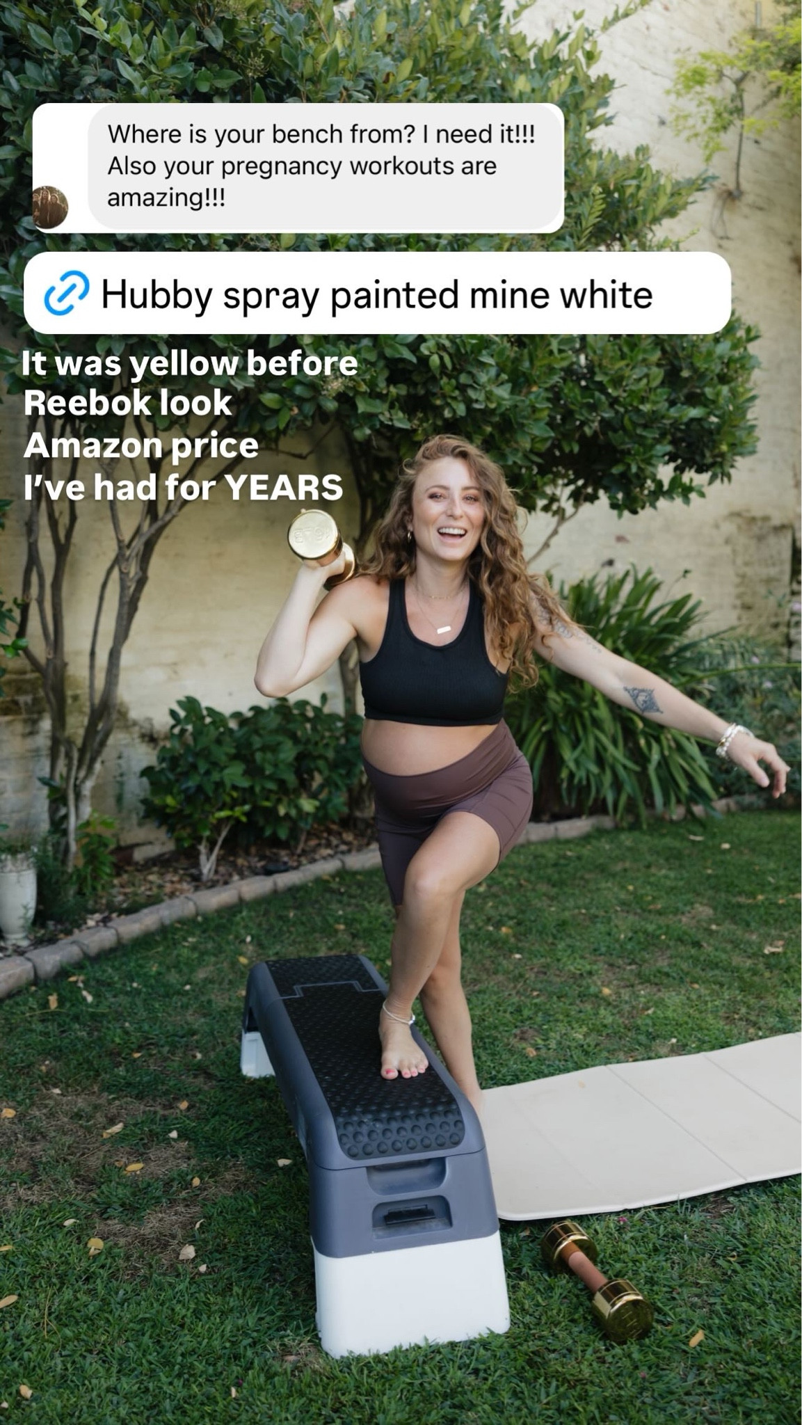 We spray painted my bench white. It was originally yellow. 
Small short
6 in tops
Code for stakt mat is TRUELOVE