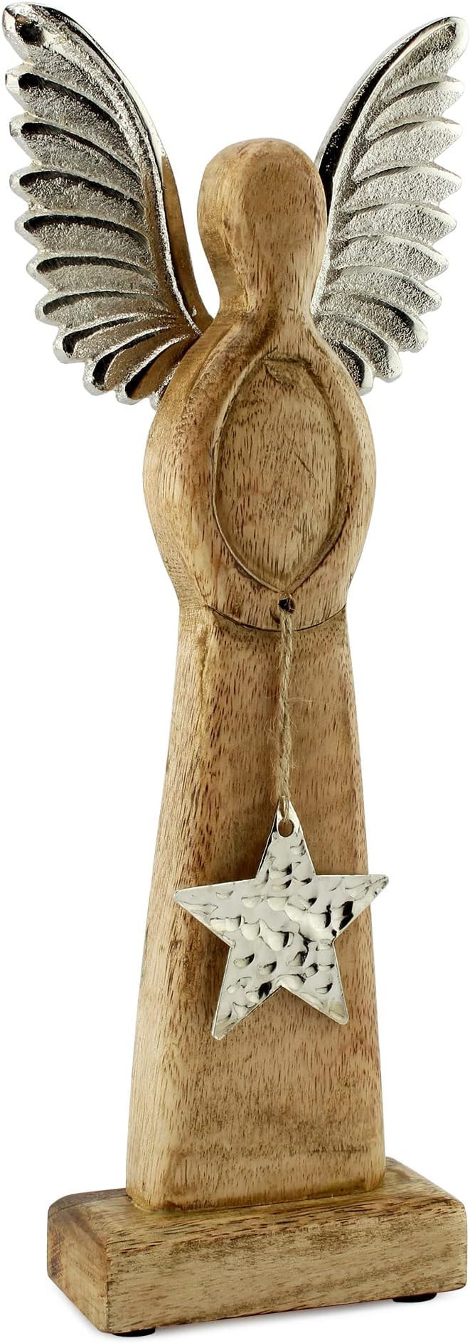 AuldHome Wooden Angel Christmas Statue; Farmhouse Holiday Decor Wood and Metal Figurine | Amazon (US)