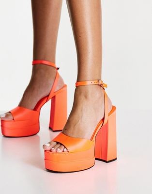 ASOS DESIGN Nix high platform heeled sandals in orange | ASOS (Global)