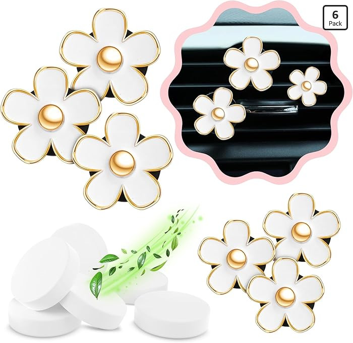 6 Pieces Daisy Car Decoration Flower Air Vent Clip Air Conditioning Outlet Clip Air Freshener Cli... | Amazon (US)