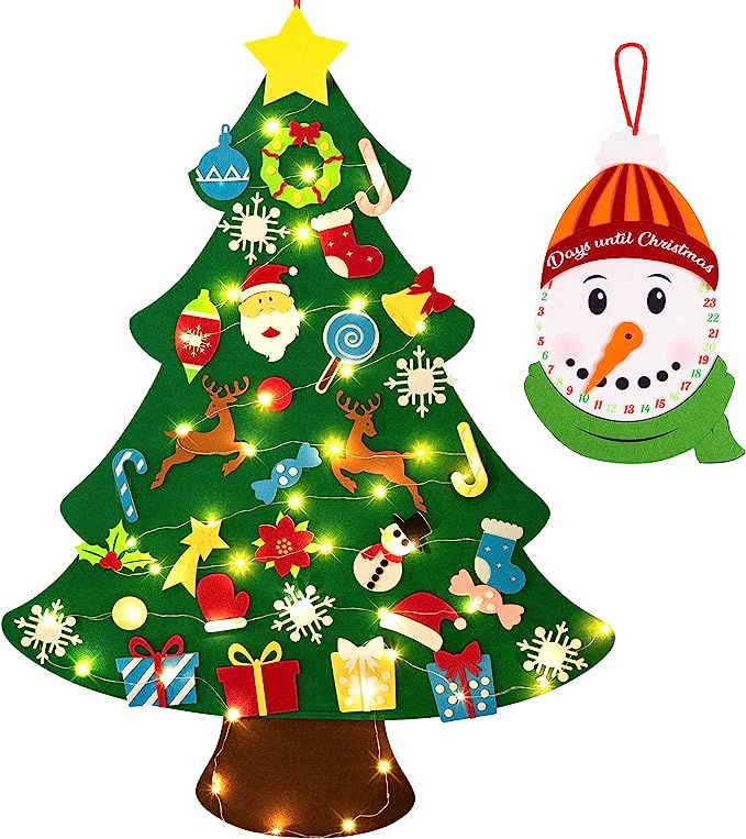 3ft DIY Lighted Felt Christmas Tree Set Plus Snowman Advent Calendar - Xmas Decorations Wall Hang... | Amazon (US)