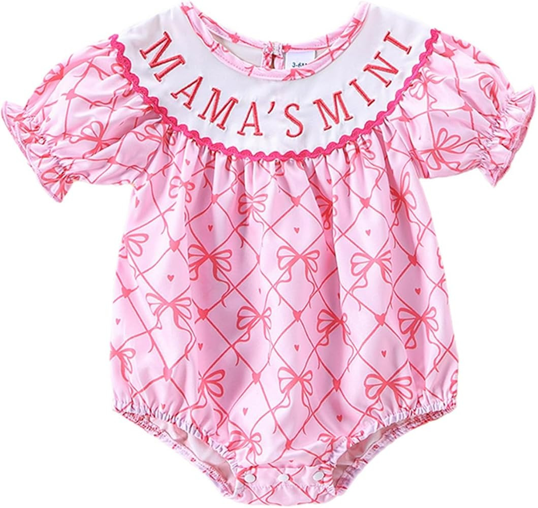 Smocked Baby Girl Clothes Infant Toddler Mama's Mini Cute Plaid Bow Bubble Romper Shirts Newbron ... | Amazon (US)