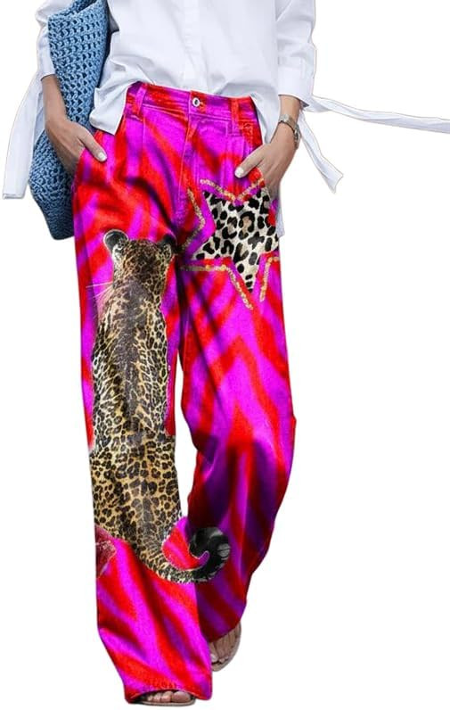 Women's Vintage Wide Leg Pants Boho Floral Print Lounge Pants with Pocket | Amazon (US)