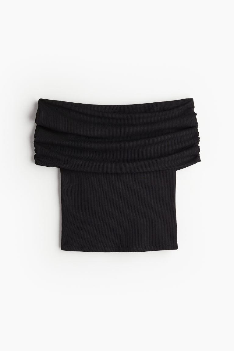 H & M - Ribbed off-the-shoulder top - Black | H&M (UK, MY, IN, SG, PH, TW, HK)