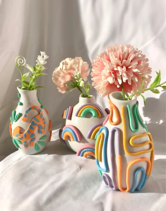 Retro Eclectic Colorful Bud Vase/ Cute Ceramic Vase/ Rainbow | Etsy | Etsy (US)