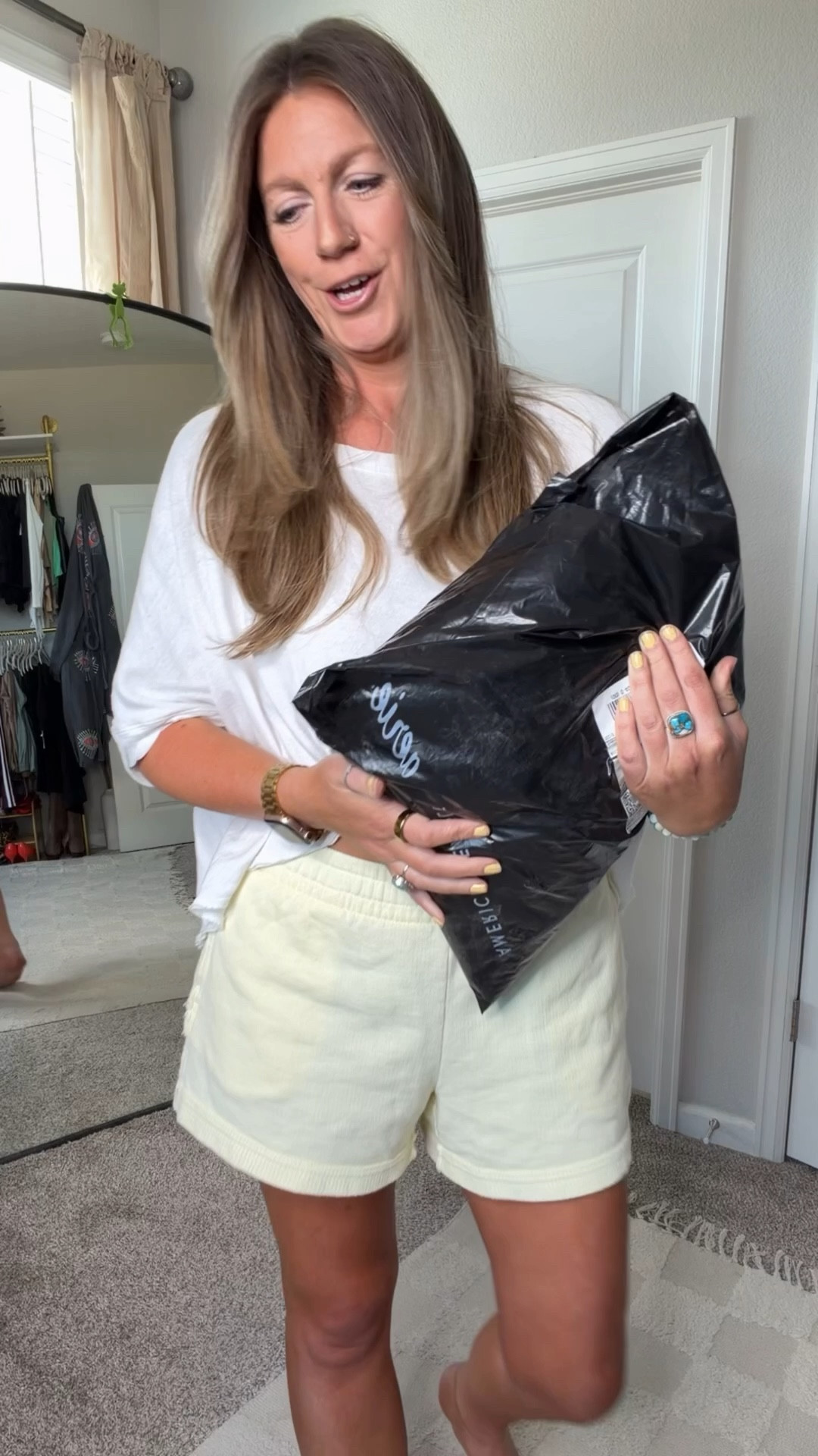 20% off new arrivals - 2 days only! Code: LTKAERIE20
✨large white tee, medium yellow shorts
✨set: large top, medium shorts
✨medium dress
✨large swimsuit 
✨medium graphic tee, 30 tall jeans
✨large brown shorts
✨large active tee, large bike shorts
✨large coral top, medium long white jeans, need large long 

#LTKTall #LTKOver40 #LTKxAerie