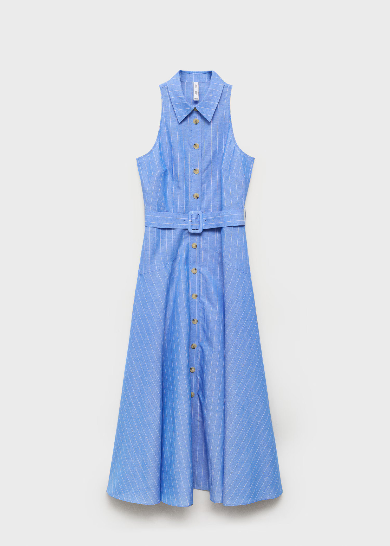 Striped linen-blend shirt-style dress - Women | MANGO United Kingdom | MANGO (UK)