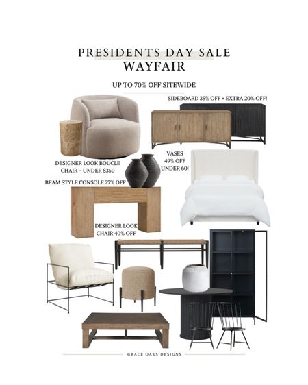 WAYFAIR Presidents’ Day sale - up to 70% off sitewide! 

wayfair furniture. home decor. Presidents’ Day sale. Furniture sale. Accent chair. Boucle chair. Sideboard. Console table. Curio cabinet. Coffee table. Bench. Woven bench. Ottoman. Modern organic. Home decor. Vase. Round dining table. Dining chairs. Black chairs. Upholstered bed  

#LTKsalealert #LTKfindsunder100 #LTKhome