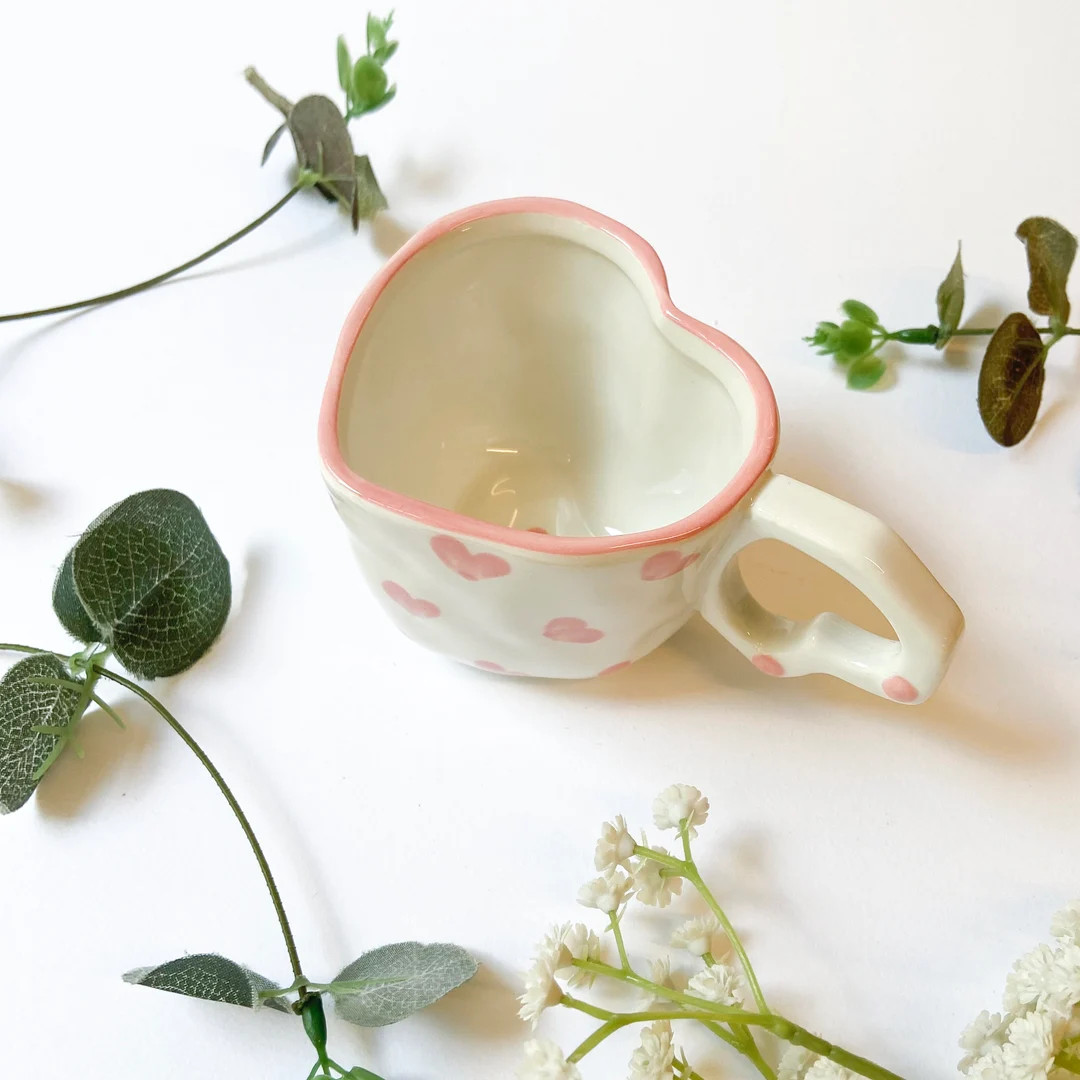 Heart Shaped Handmade Ceramic Mug Cute Valentine Day Gift for - Etsy | Etsy (US)