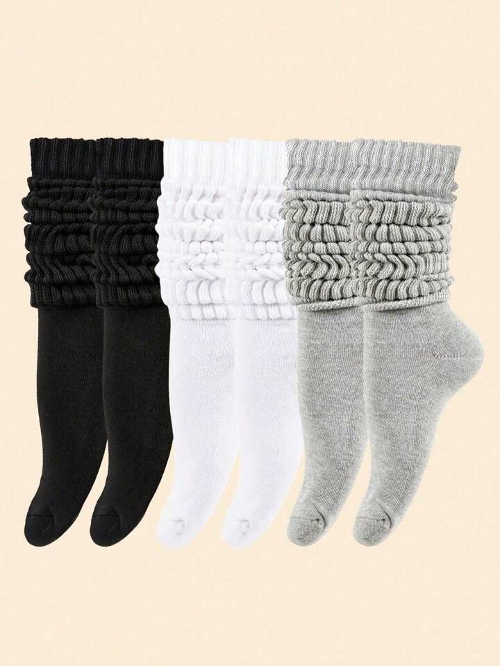 3pairs Women's Fall Winter Slouch Knit Socks Slouchy Socks Women Scrunch Socks Women Scrunchie So... | SHEIN