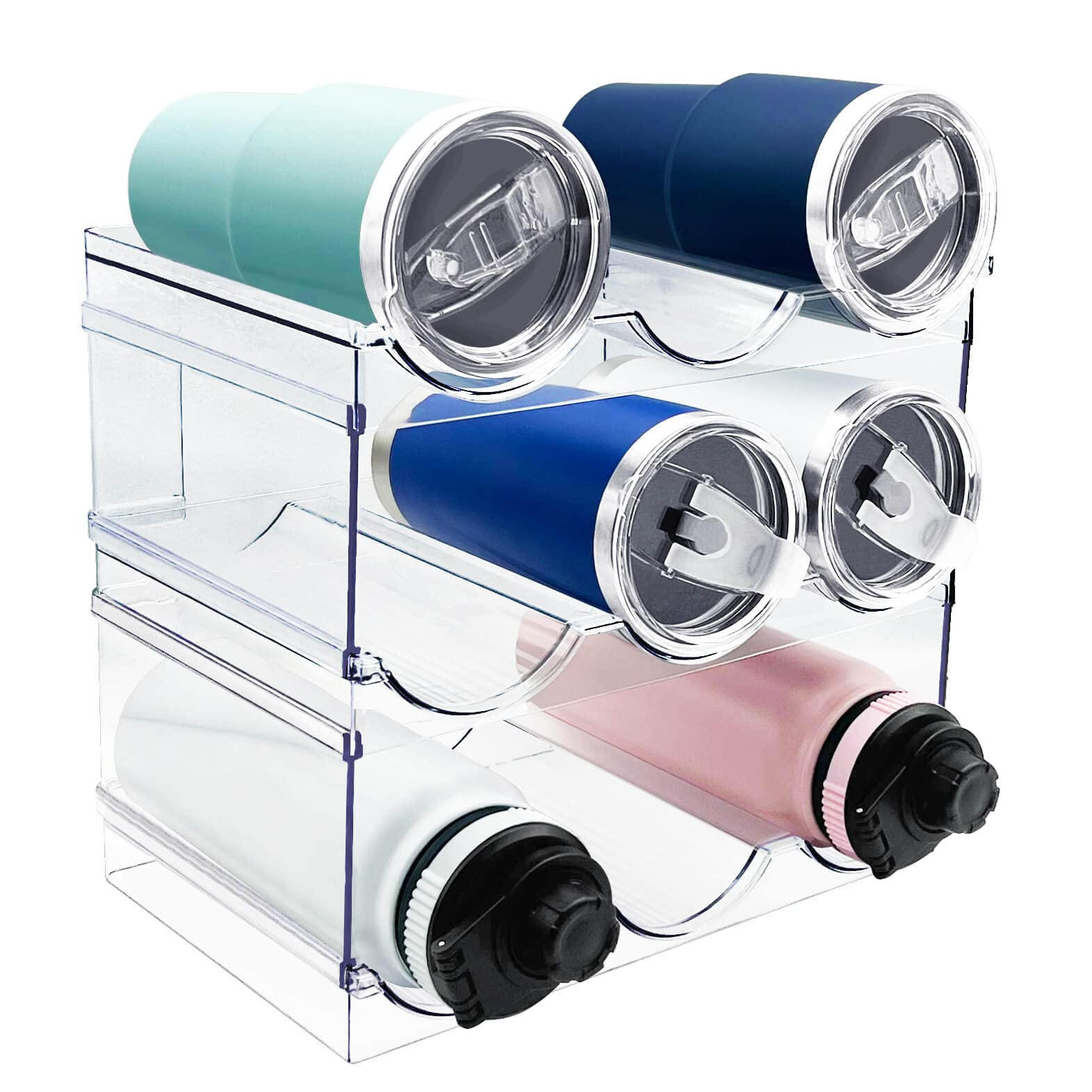 3 Pack Water Bottle Organizer, Stackable Kitchen Home Organization and Storage Rack, Plastic Cup ... | Amazon (US)