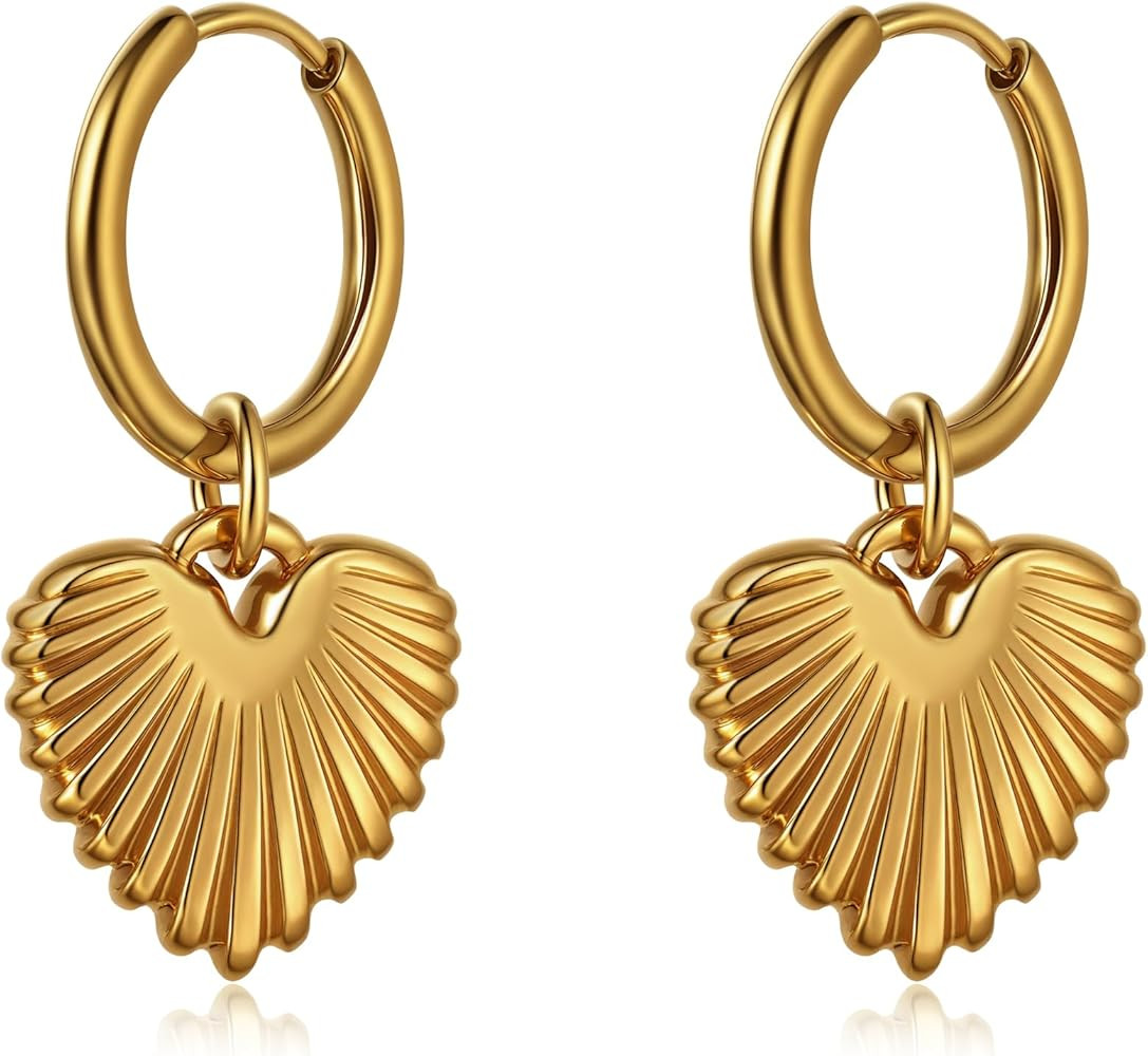 Gold Heart Earrings for Women, Huggie Hoop Earrings, Vintage Love Heart Dangle Earring Stainless ... | Amazon (US)