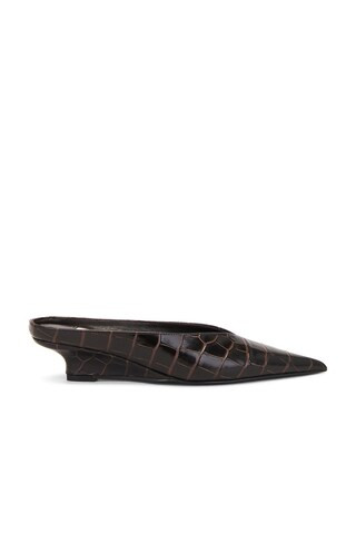 Toteme Sharp Croco Embossed Wedge Mule in Dark Brown | FWRD | FWRD 