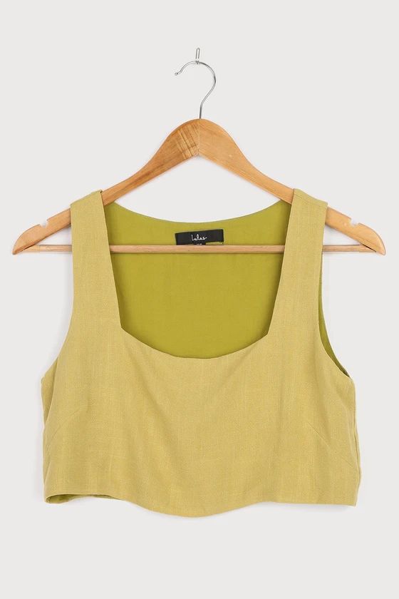 Just Perfect Pistachio Green Square Neck Cropped Tank Top | Lulus (US)