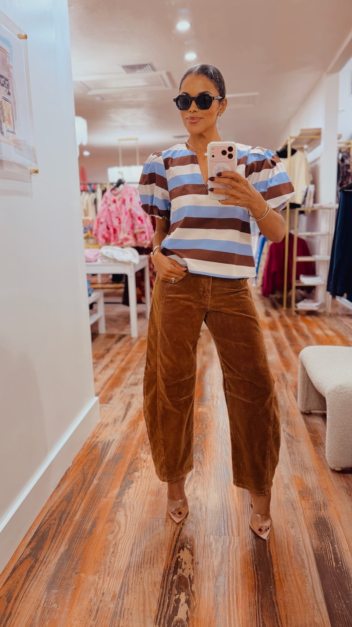 This top stole my heart! I love this color combo so much. Soft blues and rich chocolate brownsare perfect for fall.

#LTKootd #LTKgrwm #LTKdayinmylife