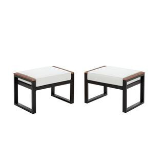 West Park Black Aluminum Outdoor Patio Ottoman with CushionGuard White Cushion (2-Pack) | The Home Depot