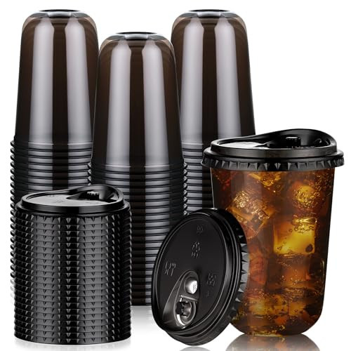 KesaPlan 50 Pack 16oz Black Plastic Cups with Lids, Disposable Round Bottom Stemless Glasses with Sip Lids, To Go Iced Coffee Drinking Cups for Halloween Party Wedding Catering Events | Amazon (US)