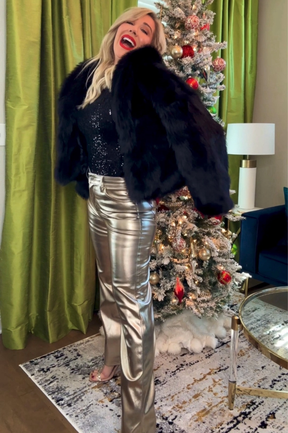 A fun holiday look 🎄❤️ Metallic pants are so on trend right now. Loving them with a sequin top. Add a faux fur coat for extra warmth and elegance. 

Wearing mediums in top & jacket, size 6 in pants

Abercrombie, express fashion, faux fur jacket, party look, holiday party outfit

#LTKHoliday #LTKSeasonal #LTKparties