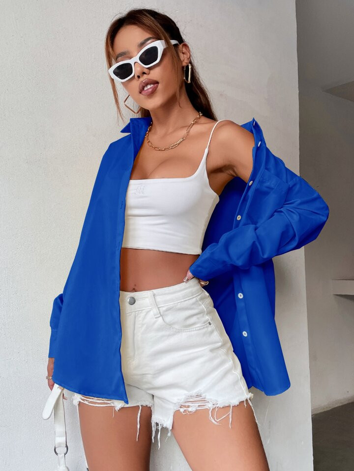SHEIN MOOSTA Oversized Hemd Mit Tasche, Geknicktem Saum | SHEIN