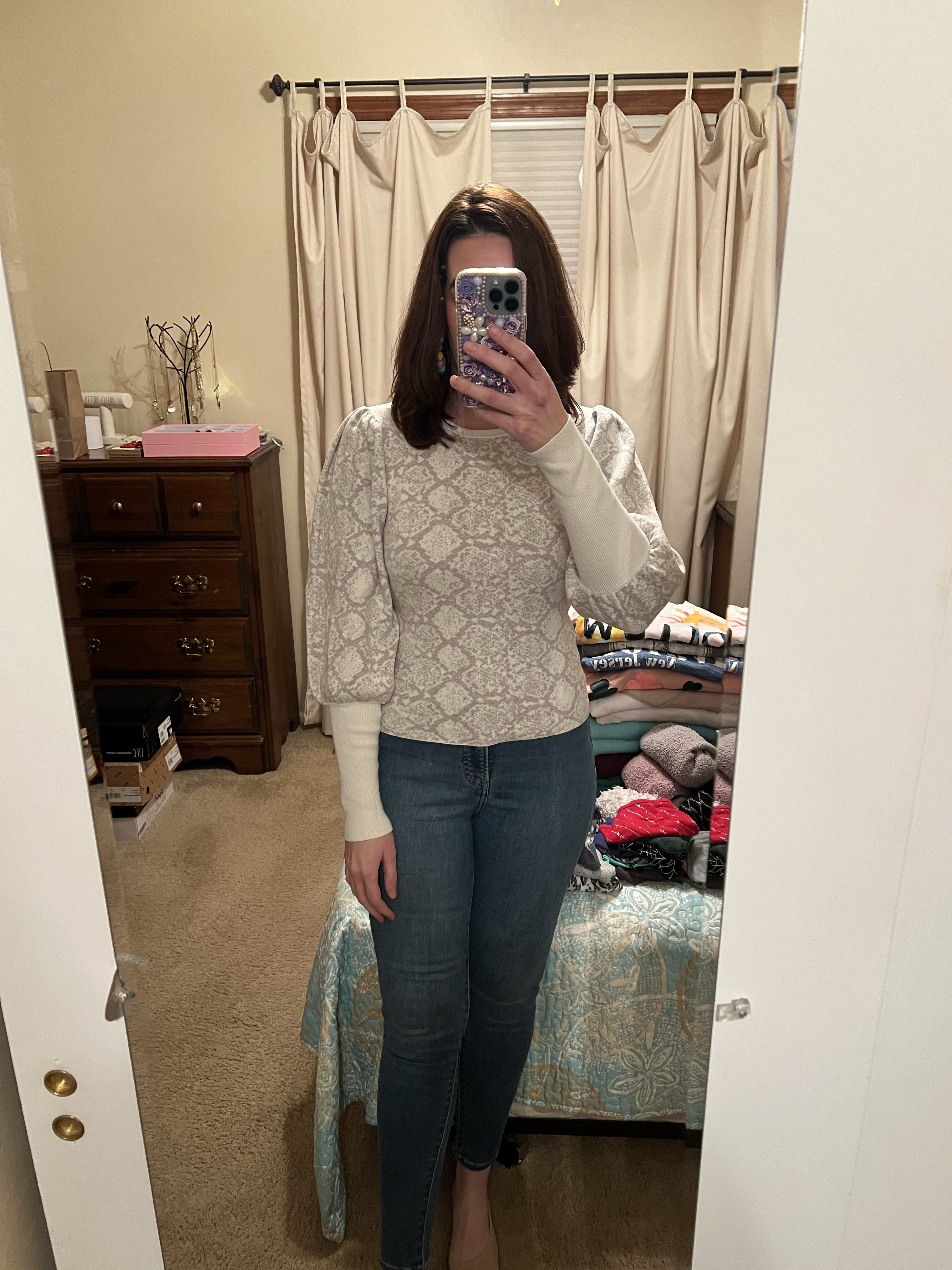 White and gray snakeskin sweater (small). Mid rise medium wash jeans (4). #sweater #sweaters #snakeskinsweater #jeans #midrisejeans #mediumwashjeans #casualoutfit #winteroutfit 

#LTKFindsUnder100 #LTKStyleTip #LTKSeasonal