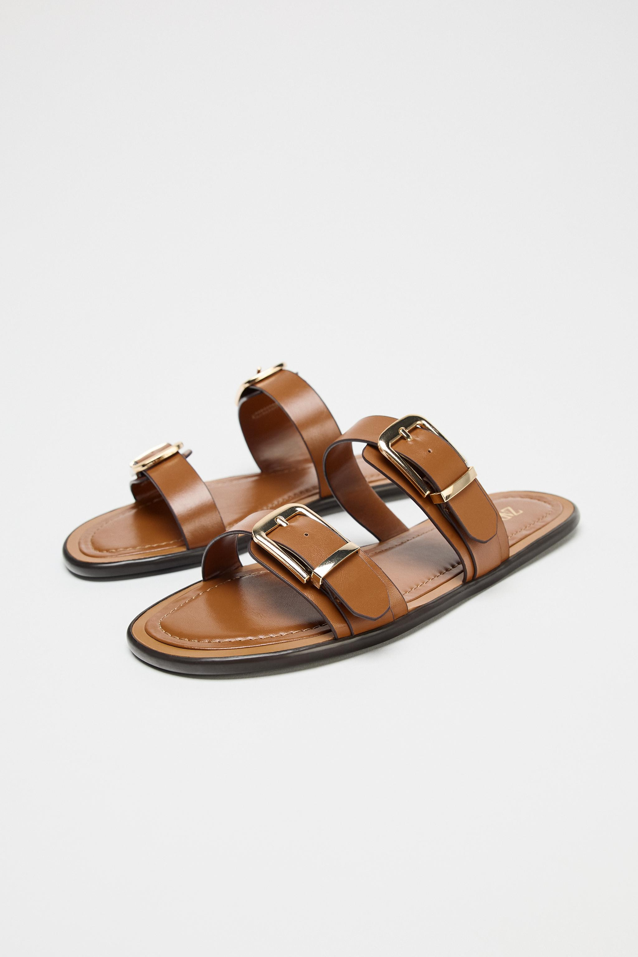 DOUBLE-STRAP BUCKLE FLAT SANDALS | Zara UK