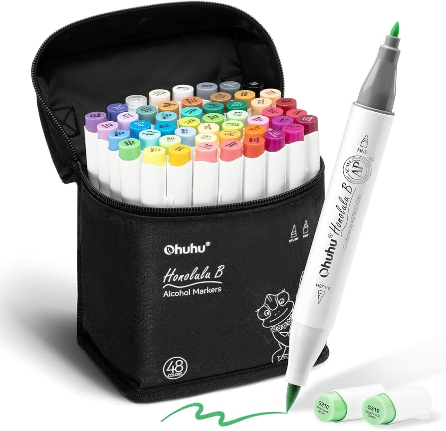 Ohuhu Alcohol Markers Brush Tip 48 Colors- Brush& Fine Double Tipped Art Marker Set for Artist Ad... | Amazon (CA)