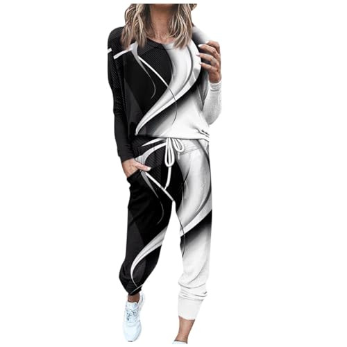 Womens Travel Outfit, Fashion Pullover Long Sleeve Loose Crewneck Pullover Tops And Pants Tracksuit Outfits For Women On Plane Matching Lounge Sets 2 Pieces Casual Sweater (S, Black) | Amazon (US)
