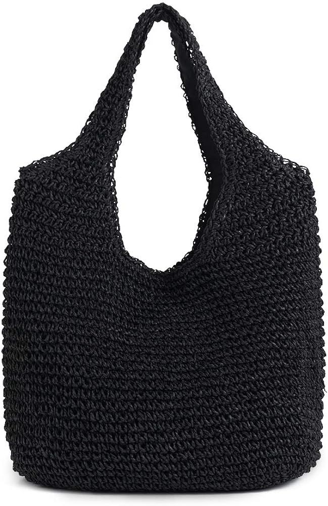 Amazon.com: QTKJ Hand-woven Soft Large Straw Shoulder Bag Boho Straw Handle Tote Retro Summer Bea... | Amazon (US)