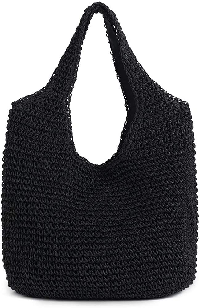 Amazon.com: QTKJ Hand-woven Soft Large Straw Shoulder Bag Boho Straw Handle Tote Retro Summer Bea... | Amazon (US)